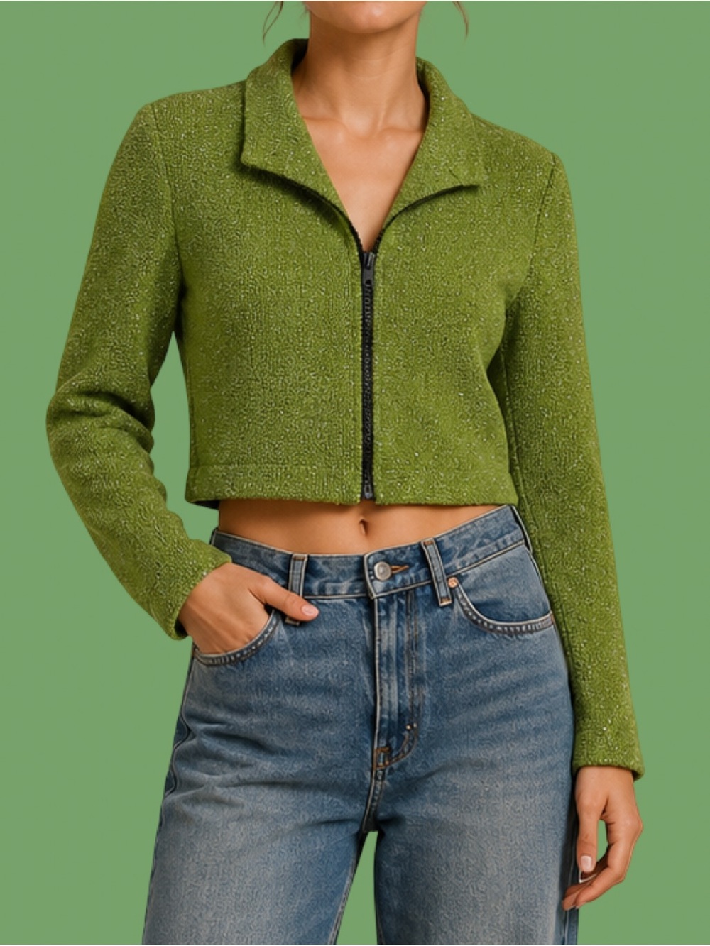 Y2K Green Boucle Zip Jacket